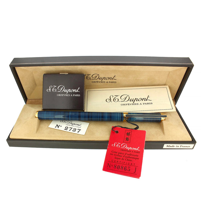 C1989 S.T. DUPONT LAQUE DE CHINE OCEAN BLUE PATTERN 18K MED NIB FOUNTAIN PEN MINT OFFERED BY ANTIQUE DIGGER