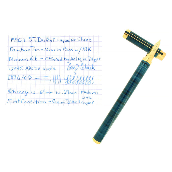 C1989 S.T. DUPONT LAQUE DE CHINE OCEAN BLUE PATTERN 18K MED NIB FOUNTAIN PEN MINT OFFERED BY ANTIQUE DIGGER
