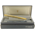 1989 PARKER 75 22K GOLD PLATE 18K FINE NIB FOUNTAIN PEN NEW IN BOX OFFERED BY ANTIQUE DIGGER
