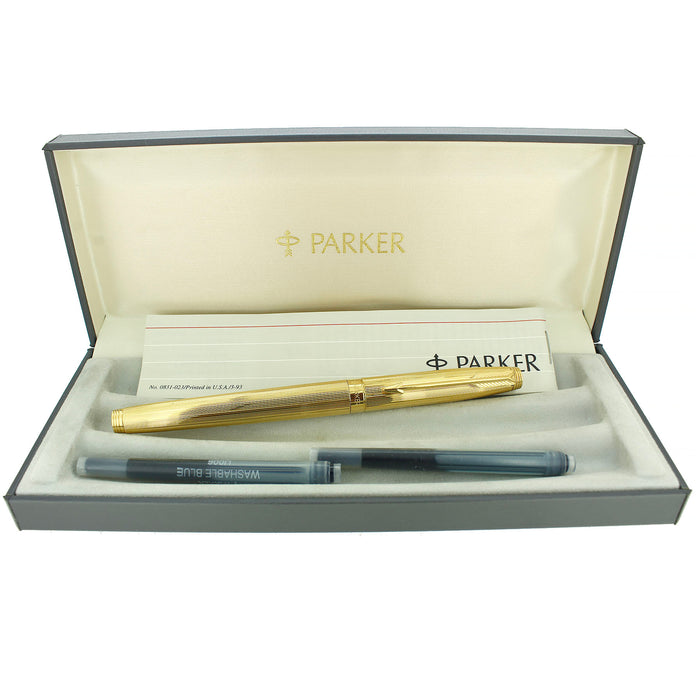 1990 PARKER 75 MILLERAIES 22K GOLD PLATED FOUNTAIN PEN NEAR MINT OFFERED BY ANTIQUE DIGGER