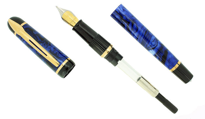 1990S WATERMAN PHILEAS BLUE MARBLE GOLD TRIM FOUNTAIN PEN NEW IN BOX NEVER INKED OFFERED BY ANTIQUE DIGGER