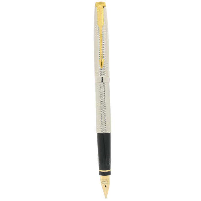 1992 PARKER 75 GRAIN d'ORGE SILVER PLATE W/RHODIUM FINISH 18K MED NIB FOUNTAIN PEN NEVER INKED OFFERED BY ANTIQUE DIGGER