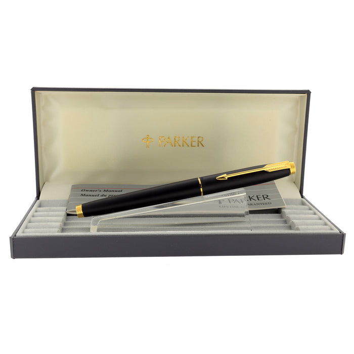 1992 PARKER 75 MATTE BLACK 18K NEEDLEPOINT 80 NIB FOUNTAIN PEN NEW IN BOX OFFERED BY ANTIQUE DIGGER