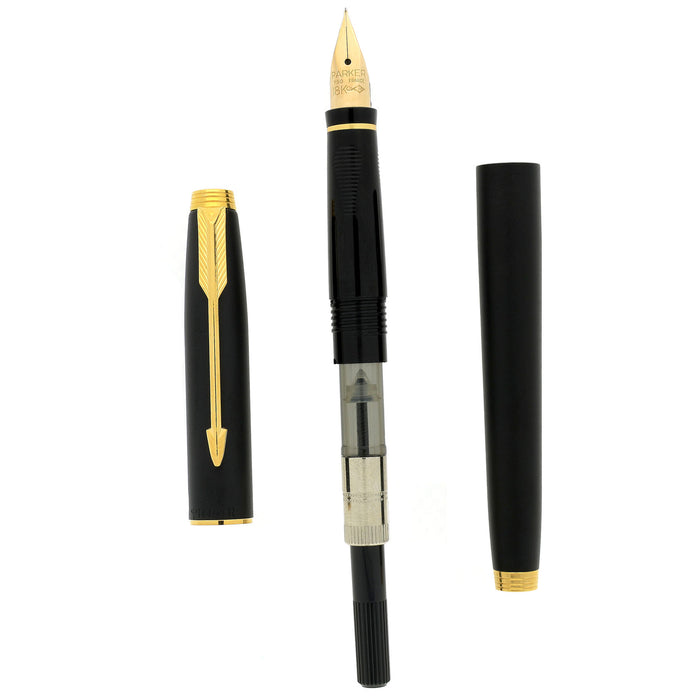 1992 PARKER 75 MATTE BLACK 18K NEEDLEPOINT 80 NIB FOUNTAIN PEN NEW IN BOX OFFERED BY ANTIQUE DIGGER