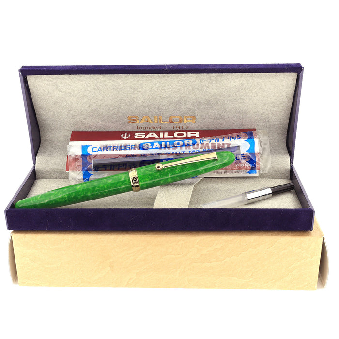 1992 SAILOR MAGELLAN JADE GREEN 14K H-B NIB FOUNTAIN PEN NEW IN BOX NEVER INKED OFFERED BY ANTIQUE DIGGER