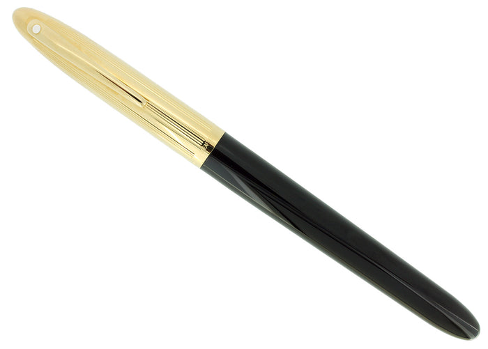C1992 SHEAFFER CREST GOLD CAP BLACK LAQUE 18K F NIB FOUNTAIN PEN NEVER INKED OFFERED BY ANTIQUE DIGGER