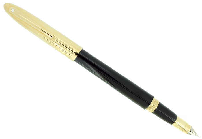 C1992 SHEAFFER CREST GOLD CAP BLACK LAQUE 18K F NIB FOUNTAIN PEN NEVER INKED OFFERED BY ANTIQUE DIGGER