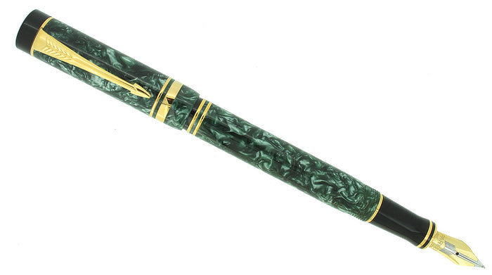 1993 PARKER DUOFOLD INTERNATIONAL GREEN MARBLE FOUNTAIN PEN 18K NIB NEW IN BOX OFFERED BY ANTIQUE DIGGER