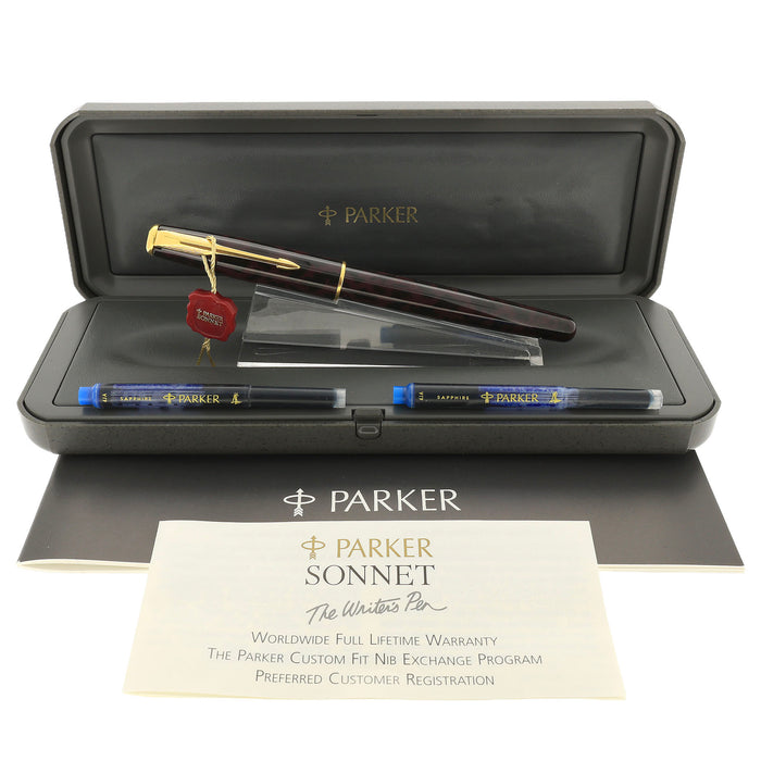 1994 PARKER SONNET AUTUMN RED LACQUER FINE NIB FOUNTAIN PEN NEW OLD STOCK OFFERED BY ANTIQUE DIGGER