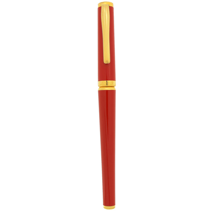 1995 LEBOEUF RED LACQUER GOLD TRIM W/OPAL JEWEL 18K FINE NIB FOUNTAIN PEN NEVER INKED GERMAN MADE OFFERED BY ANTIQUE DIGGER