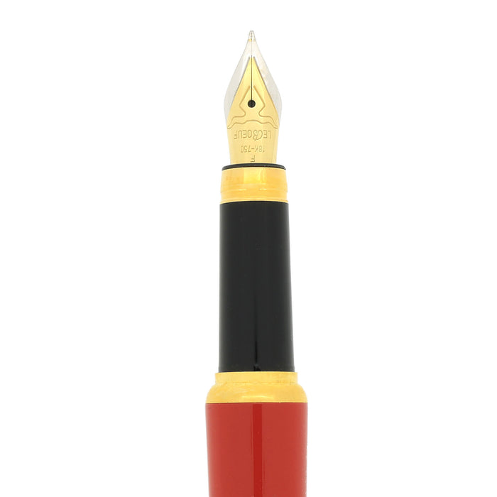 1995 LEBOEUF RED LACQUER GOLD TRIM W/OPAL JEWEL 18K FINE NIB FOUNTAIN PEN NEVER INKED GERMAN MADE OFFERED BY ANTIQUE DIGGER