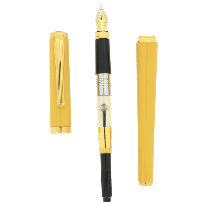 1995 LEBOEUF YELLOW LACQUER GOLD TRIM W/OPAL JEWEL 18K MEDIUM NIB FOUNTAIN PEN NEVER INKED GERMAN MADE OFFERED BY ANTIQUE DIGGER