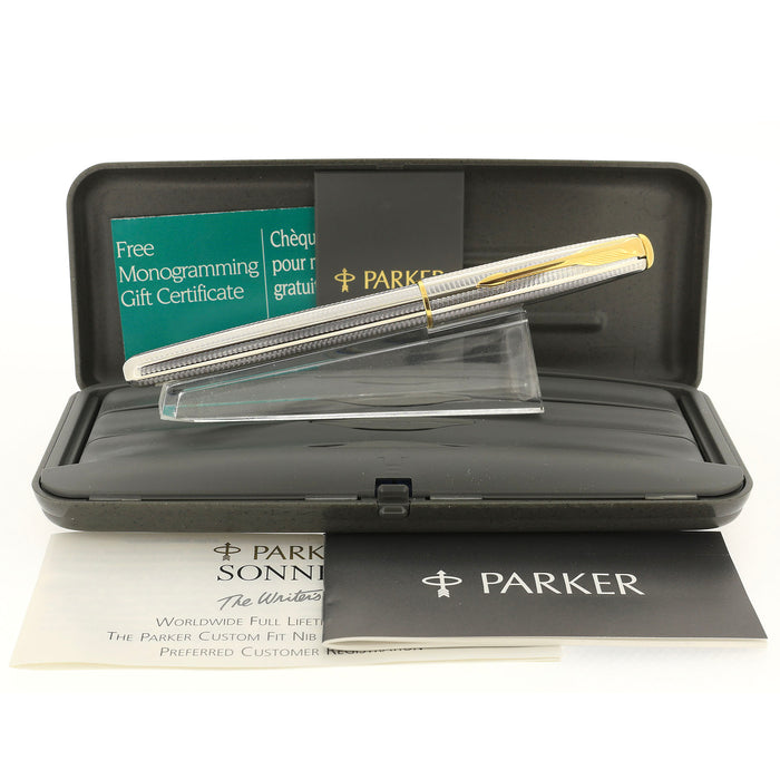 1995 PARKER SONNET CASCADE SILVER PATTERN 18K EXTRA FINE NIB FOUNTAIN PEN NEW OLD STOCK OFFERED BY ANTIQUE DIGGER