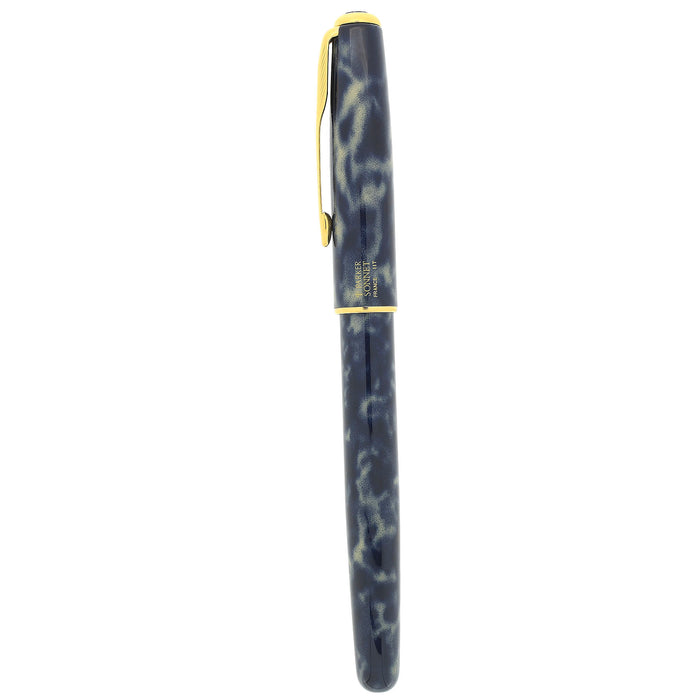 1995 PARKER SONNET PREMIER INDIGO BLUE LAQUE 18K FINE NIB FOUNTAIN PEN GIFT SET OFFERED BY ANTIQUE DIGGER