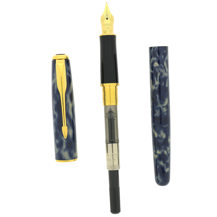 1995 PARKER SONNET PREMIER INDIGO BLUE LAQUE 18K FINE NIB FOUNTAIN PEN NEVER INKED OFFERED BY ANTIQUE DIGGER