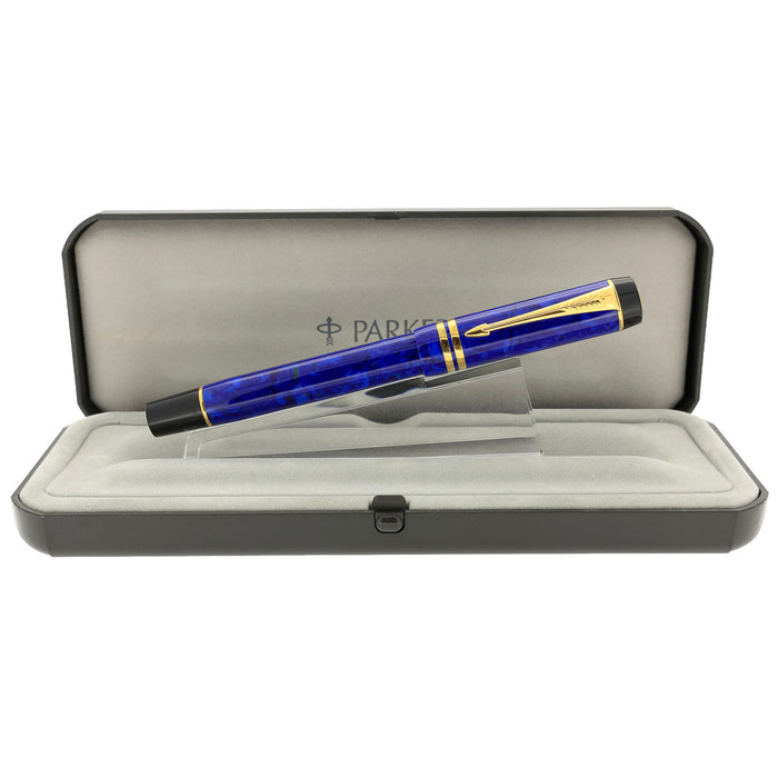 1996 PARKER DUOFOLD BLUE LAPIS LAZULI ROLLERBALL PEN MINT IN BOX OFFERED BY ANTIQUE DIGGER