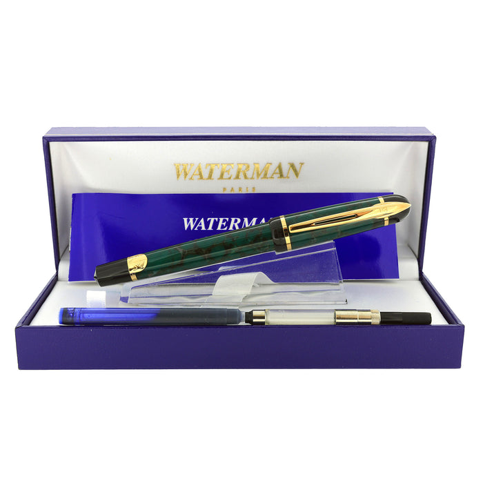 1997 WATERMAN PHILEAS GREEN MARBLE GOLD TRIM FOUNTAIN PEN NEW IN BOX NEVER INKED OFFERED BY ANTIQUE DIGGER