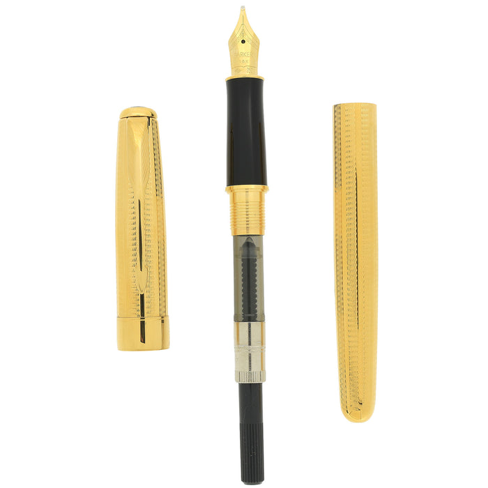 1998 PARKER SONNET CASCADE GOLD PATTERN 18K BROAD NIB FOUNTAIN PEN NEW OLD STOCK