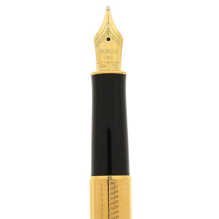 1998 PARKER SONNET CASCADE GOLD PATTERN 18K BROAD NIB FOUNTAIN PEN NEW OLD STOCK