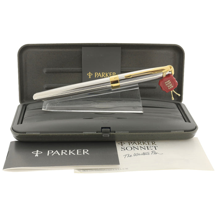 1998 PARKER SONNET CASCADE SILVER PATTERN 18K FINE NIB FOUNTAIN PEN NEW OLD STOCK OFFERED BY ANTIQUE DIGGER