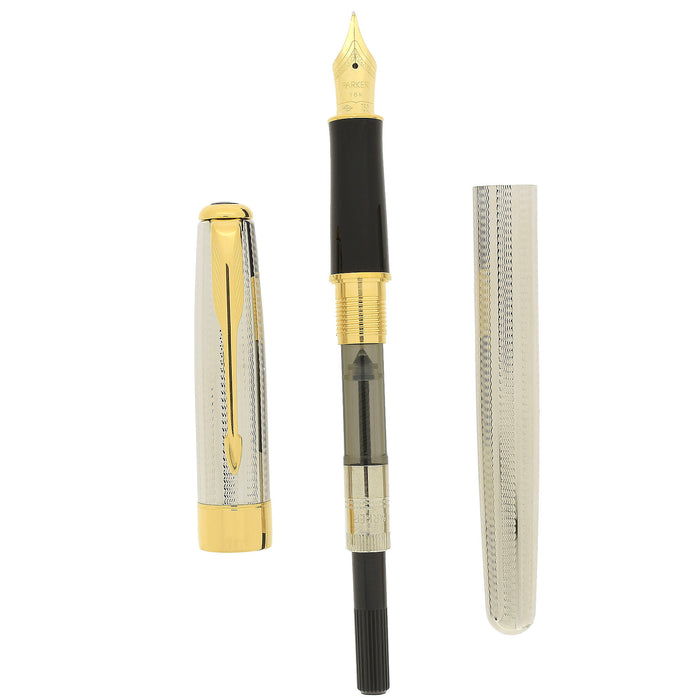 1998 PARKER SONNET CASCADE SILVER PATTERN 18K FINE NIB FOUNTAIN PEN NEW OLD STOCK OFFERED BY ANTIQUE DIGGER