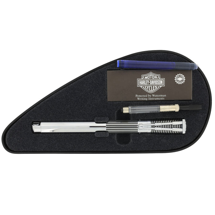 1999 WATERMAN BLACK & CHROME HARLEY DAVIDSON FOUNTAIN PEN IN GAS TANK BOX NEVER INKED OFFERED BY ANTIQUE DIGGER