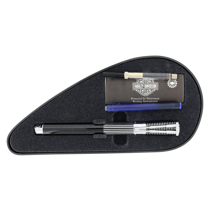 1999 WATERMAN CHROME & BLACK HARLEY DAVIDSON FOUNTAIN PEN IN GAS TANK BOX NEVER INKED OFFERED BY ANTIQUE DIGGER
