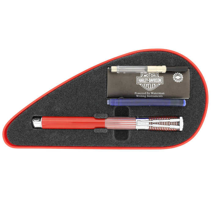 1999 WATERMAN RED & CHROME HARLEY DAVIDSON FOUNTAIN PEN IN GAS TANK BOX NEVER INKED OFFERED BY ANTIQUE DIGGER