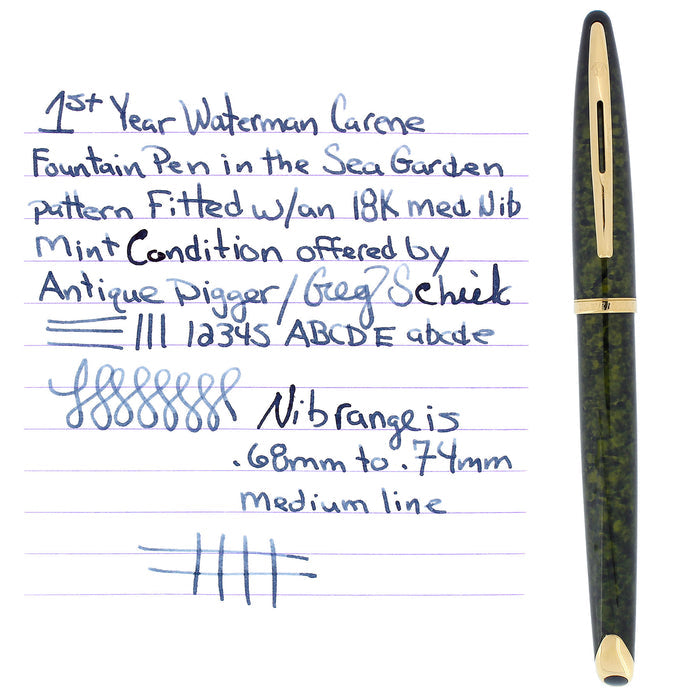 1ST YEAR 1997 WATERMAN CARENE SEA GARDEN 18K MED NIB FOUNTAIN PEN MINT IN BOX OFFERED BY ANTIQUE DIGGER