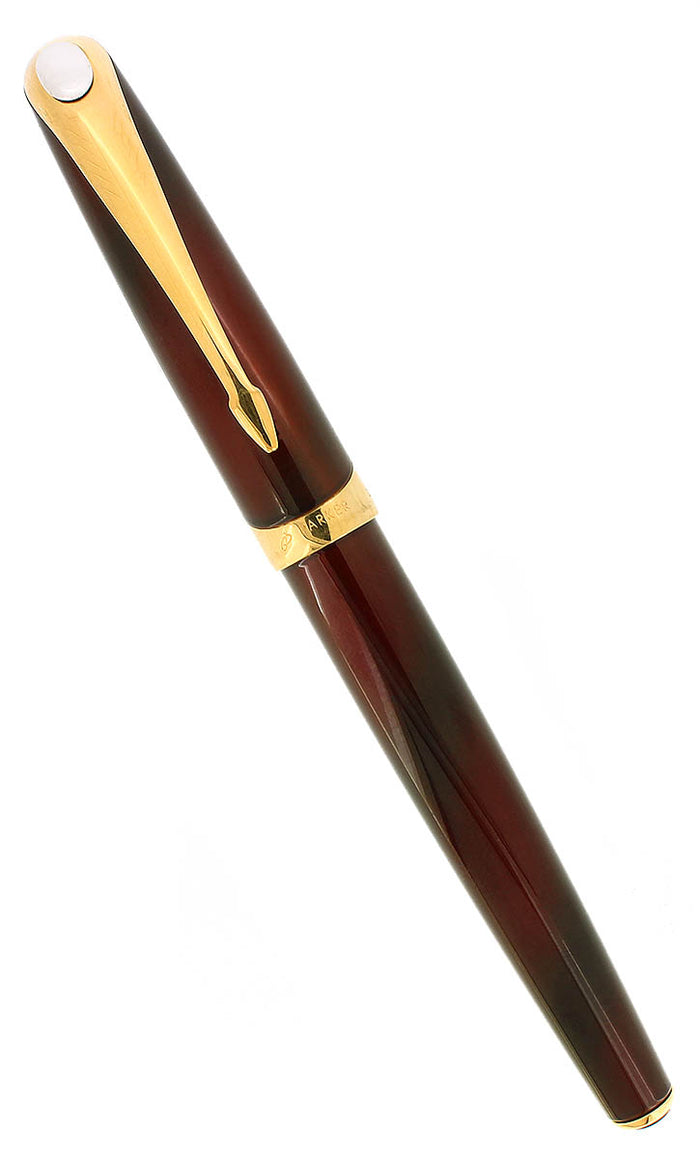 2000 PARKER ELLIPSE LAQUE RED W/18K MED NIB FOUNTAIN PEN SERVICED