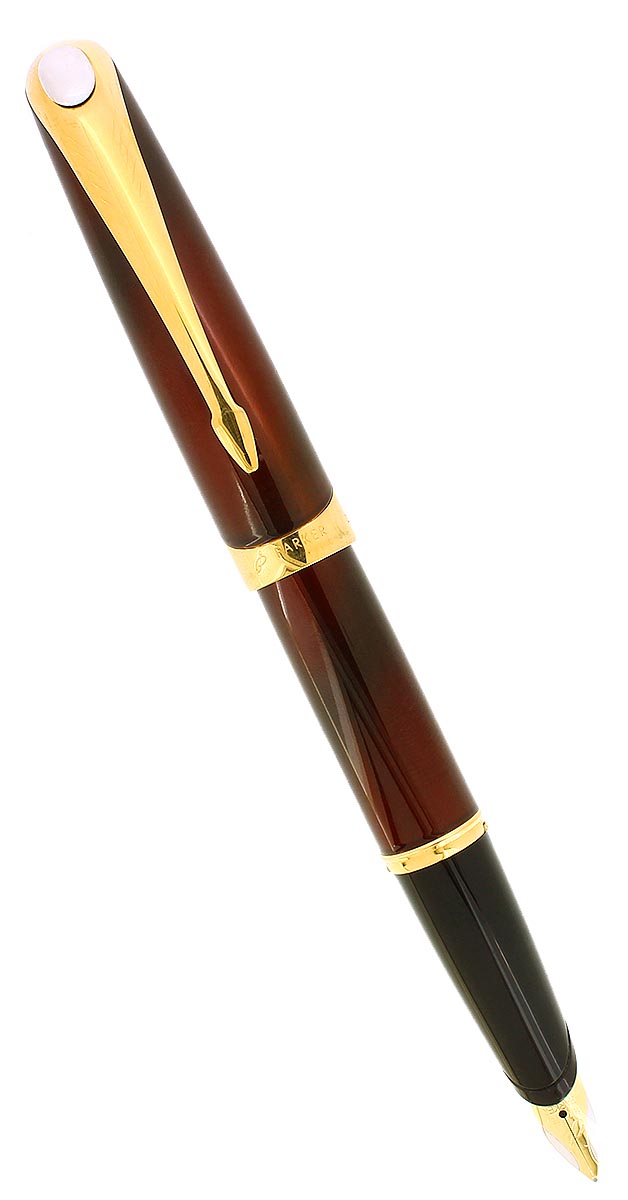2000 PARKER ELLIPSE LAQUE RED W/18K MED NIB FOUNTAIN PEN SERVICED