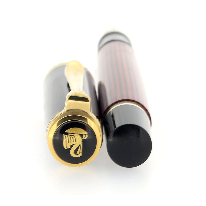 2002 PELIKAN M400 SOUVERAN RED STRIPE TWO-CHICK LOGO 14K MEDIUM NIB FOUNTAIN PEN OFFERED BY ANTIQUE DIGGER