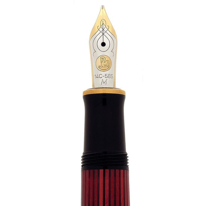 2002 PELIKAN M400 SOUVERAN RED STRIPE TWO-CHICK LOGO 14K MEDIUM NIB FOUNTAIN PEN OFFERED BY ANTIQUE DIGGER