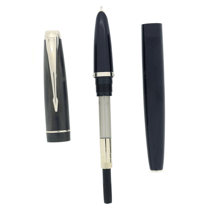 2004 PARKER 100 COBALT BLACK W/PALLADIUM TRIM 18K NIB FOUNTAIN PEN NEVER INKED OFFERED BY ANTIQUE DIGGER