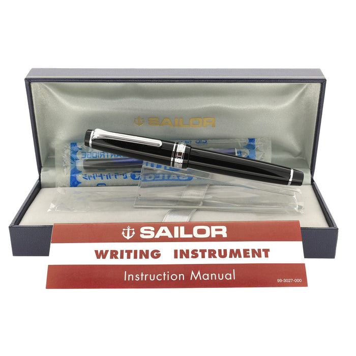 2009 SAILOR PRO GEAR SLIM BLACK W/SILVER TRIM 14K MUSIC NIB FOUNTAIN PEN NEVER INKED OFFERED BY ANTIQUE DIGGER