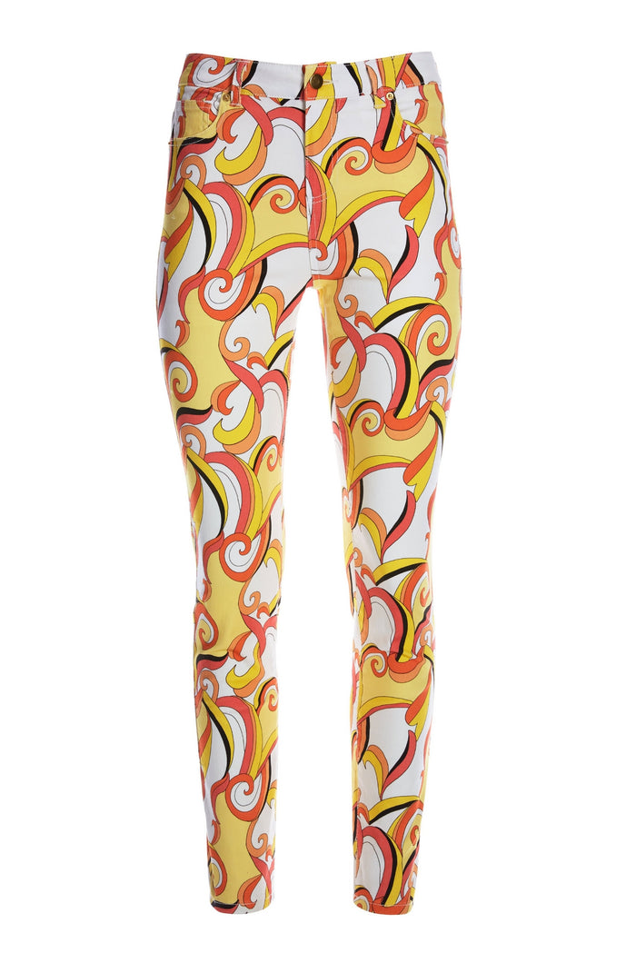 Abstract Mosaic Swirls Printed Ankle Jean Multi