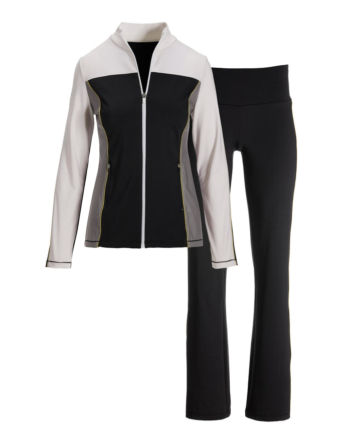 B-Active Color Block Tunic Jacket Set Black/White