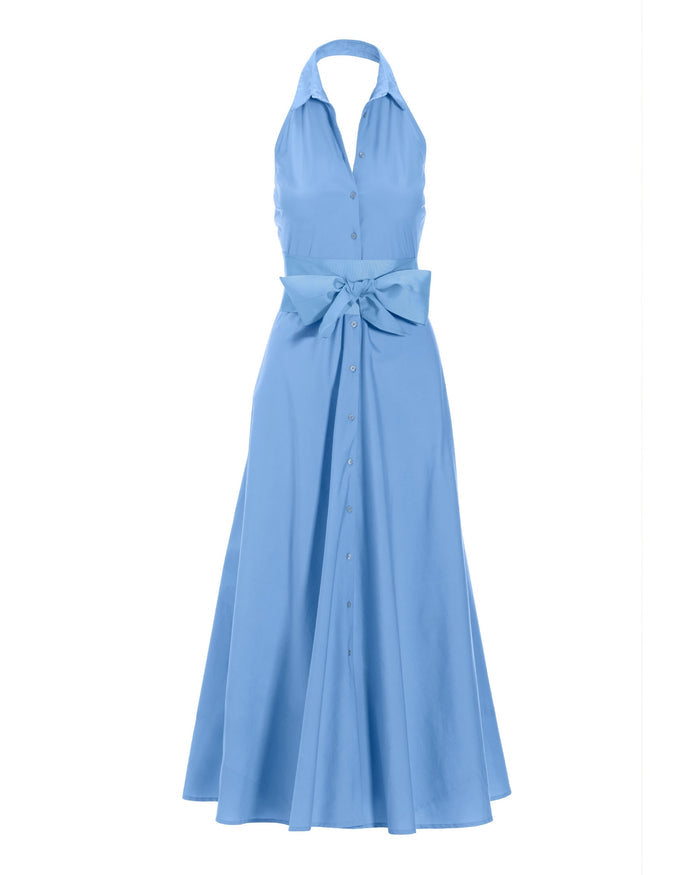 Belted Poplin Shirt Dress Maxi Powder Blue