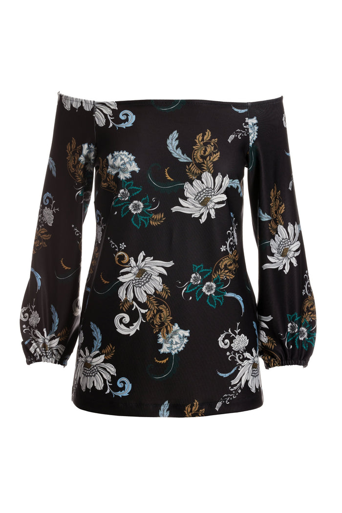 Beyond Travel Floral Status Off The Shoulder Top Black Multi