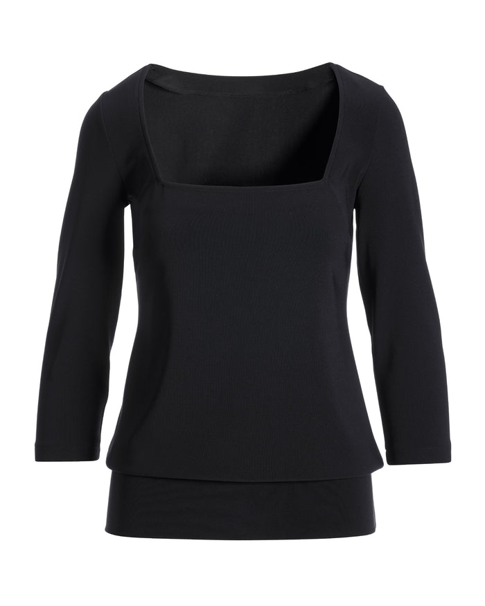 Beyond Travel Square-Neck Blouson Top Jet Black