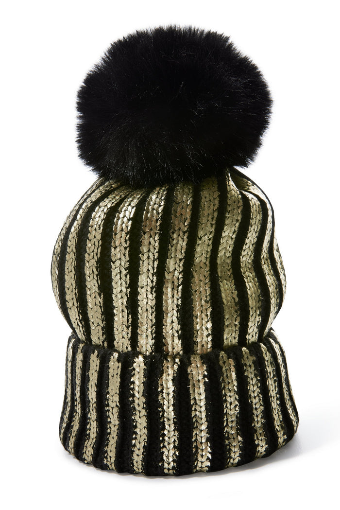 Black and Gold Metallic Beanie Black/Gold