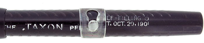 C1912 JAXON BLACK CHASED HARD RUBBER STUD FILLER FOUNTAIN PEN RESTORED OFFERED BY ANTIQUE DIGGER