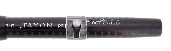 C1912 JAXON BLACK CHASED HARD RUBBER STUD FILLER FOUNTAIN PEN RESTORED OFFERED BY ANTIQUE DIGGER