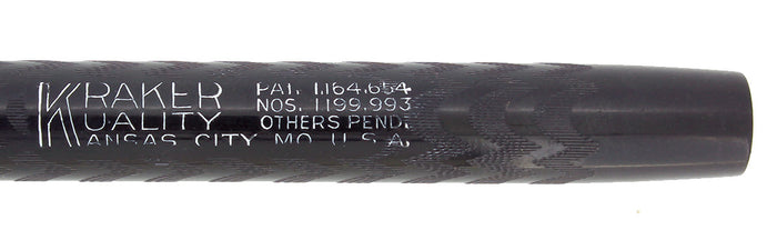 C1915 KRAKER BLACK CHASED HARD RUBBER FILLER FOUNTAIN PEN RESTORED NEAR MINT OFFERED BY ANTIQUE DIGGER
