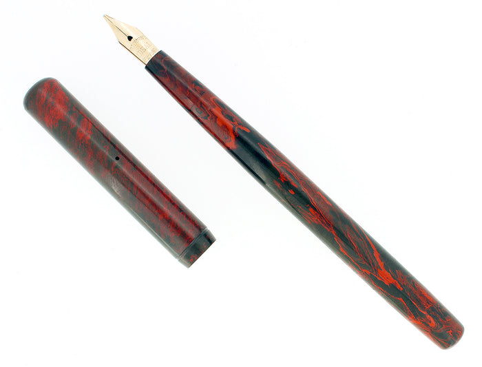 C1915 WATERMAN #12 MOTTLED RED HARD RUBBER FLEX NIB 2.94mm FOUNTAIN PEN RESTORED OFFERED BY ANTIQUE DIGGER