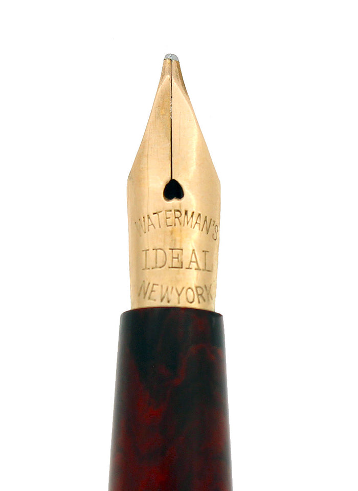 C1915 WATERMAN #12 MOTTLED RED HARD RUBBER FLEX NIB 2.94mm FOUNTAIN PEN RESTORED OFFERED BY ANTIQUE DIGGER