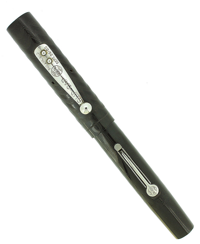 C1923 WATERMAN 52V BLACK CHASED HR FOUNTAIN PEN 14K F-BBB+ FLEX NIB RESTORED OFFERED BY ANTIQUE DIGGER