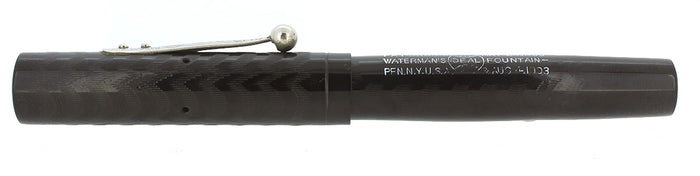 C1923 WATERMAN 52V BLACK CHASED HR FOUNTAIN PEN 14K F-BBB+ FLEX NIB RESTORED OFFERED BY ANTIQUE DIGGER