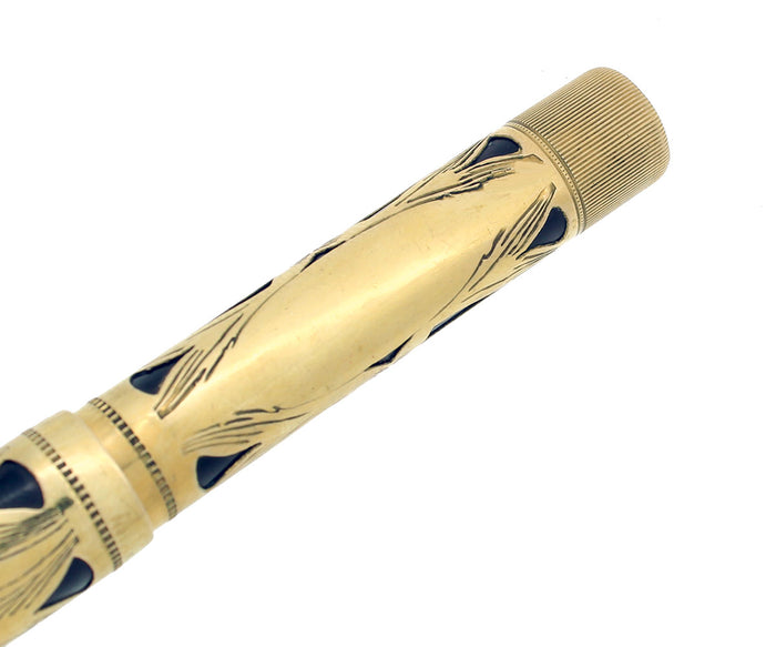 C1925 WATERMAN 18K GOLD FILLED 0552 1/2V BASKETWEAVE FOUNTAIN PEN RESTORED OFFERED BY ANTIQUE DIGGER