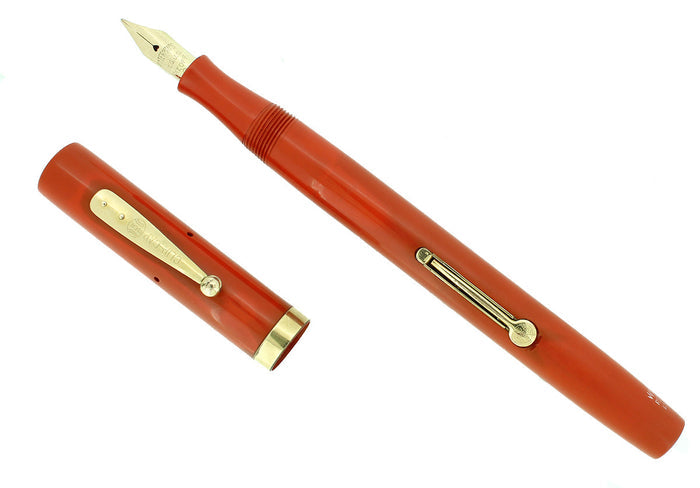 C1925 WATERMAN #52 CARDINAL RED HARD RUBBER FOUNTAIN PEN F-BBB FLEX NIB RESTORED OFFERED BY ANTIQUE DIGGER